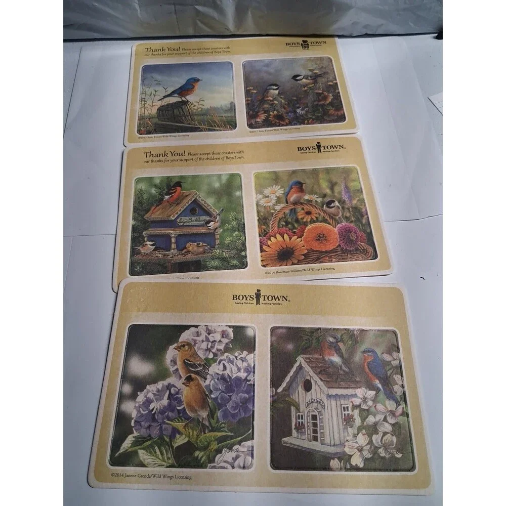 Boys Town 100 Years Bird Coasters Set of 12  Chipboard Double Sided New Unused